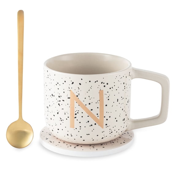 Thyme & Table 13.5 fl oz Monogram N Stoneware Mug, Coaster and Stir Set