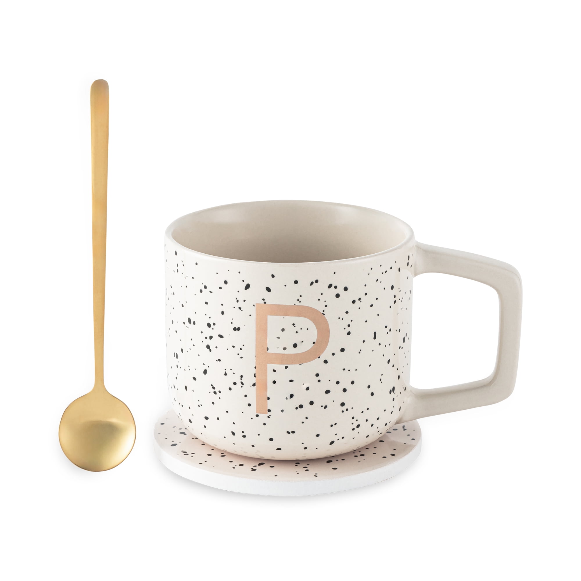Thyme & Table 13.5 fl oz Monogram P Stoneware Mug, Coaster and Stir Set
