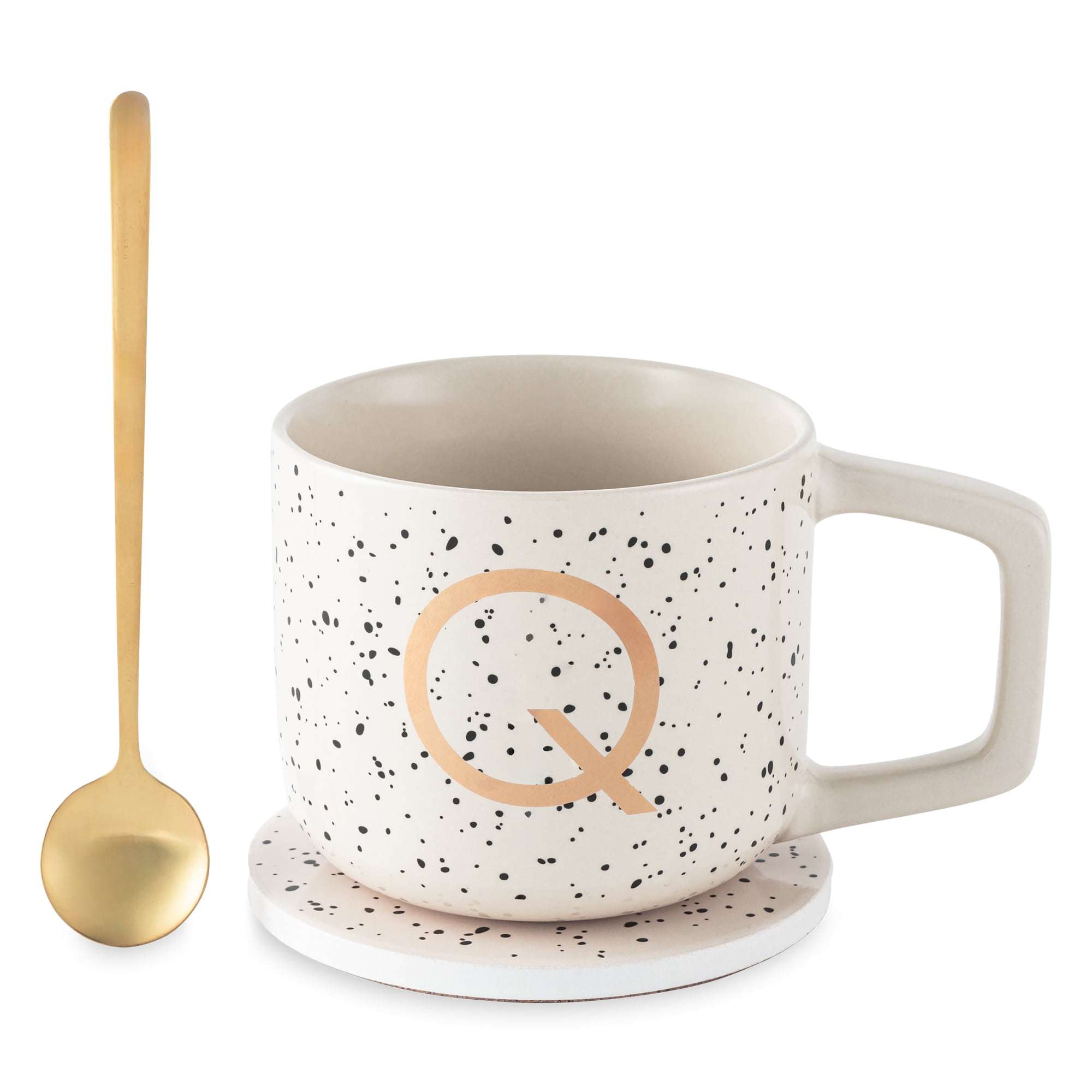 Thyme & Table 13.5 fl oz Monogram Q Stoneware Mug, Coaster and Stir Set