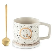 Thyme & Table 13.5 fl oz Monogram Q Stoneware Mug, Coaster and Stir Set