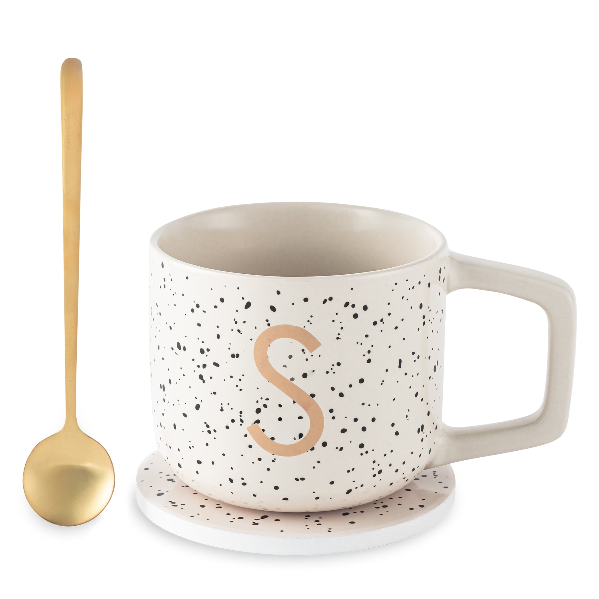 Thyme & Table 13.5 fl oz Monogram S Stoneware Mug, Coaster and Stir Set