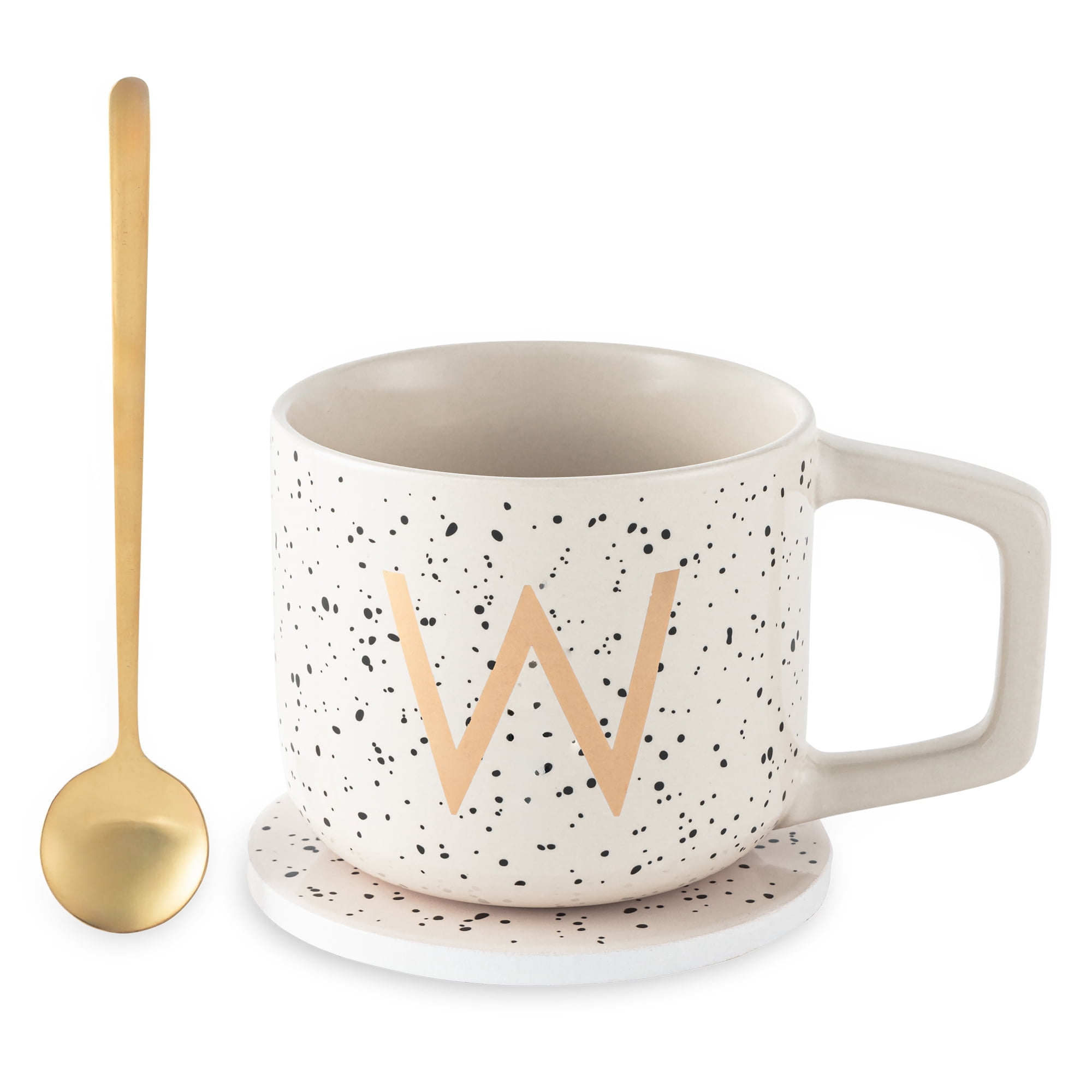 Thyme & Table 13.5 fl oz Monogram W Stoneware Mug, Coaster and Stir Set