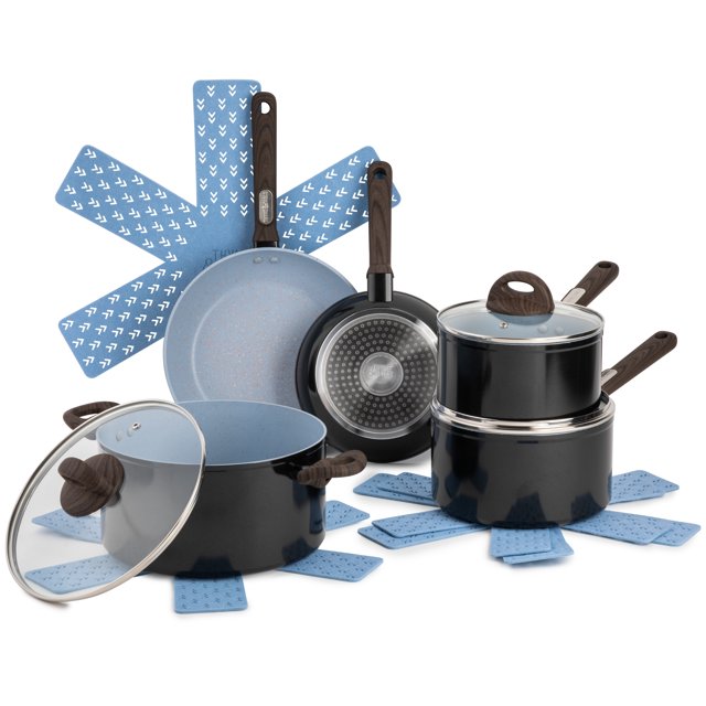 Thyme & Table NonStick 12 Piece Cookware Set, Robin Egg Blue