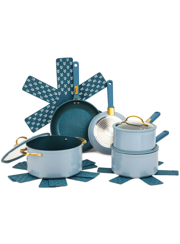Thyme & Table Non-Stick 12-Piece Granite Cookware Set, Blue