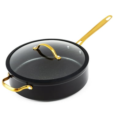 Thyme & Table Non-Stick 5 QT Signature Saute Pan with Glass Lid, Black & Gold