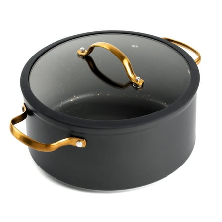 Thyme & Table 5 Qt Non-Stick Stock Pot with Glass Lid in Black & Gold, Signature Collection