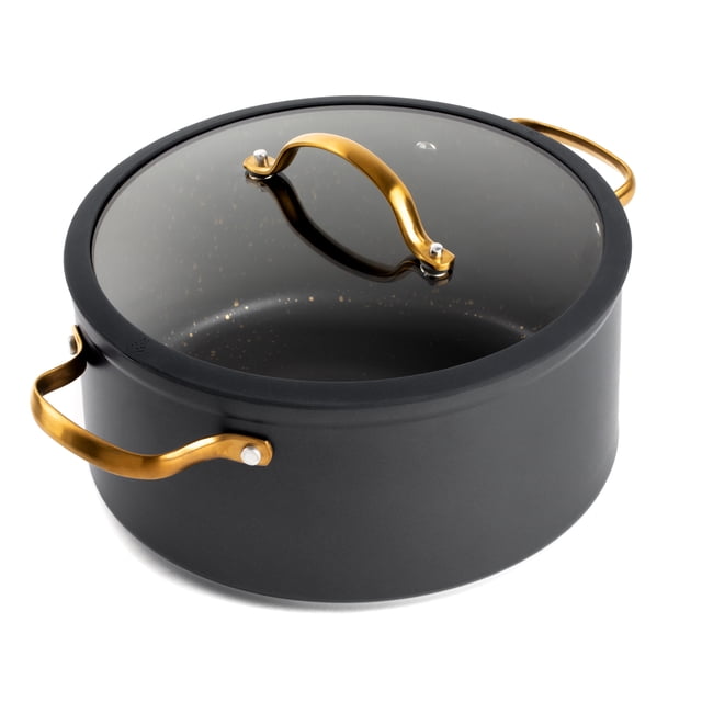 Thyme & Table Ceramic Non-Stick 5QT Dutch Oven with Glass Lid in Black & Gold