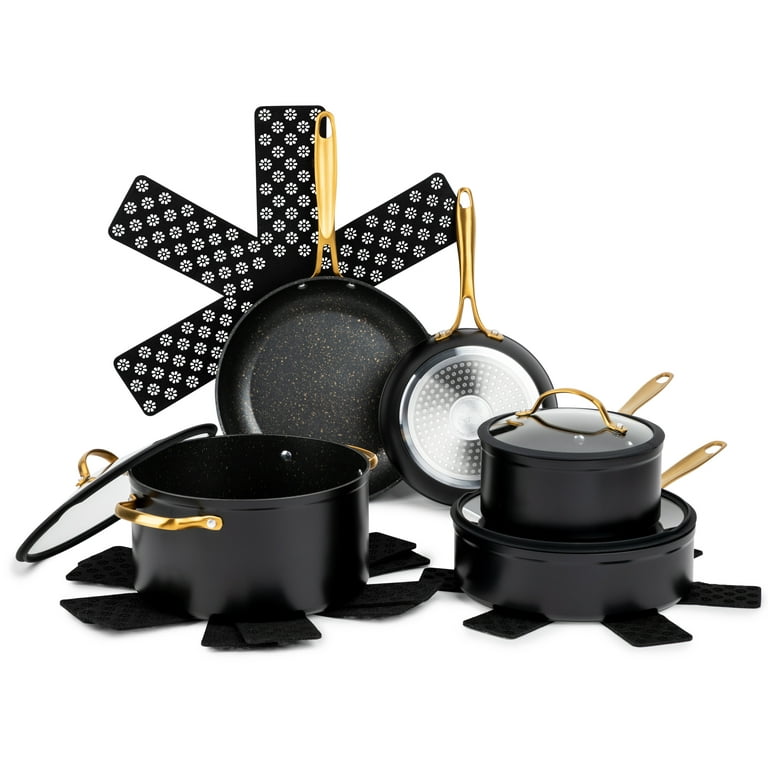 Kitchen Academy Induction Cookware Set - 12 Piece Cast Aluminum Pots and  Pans Set Non-Toxic Cookware Set PFOA & PFOS-Free