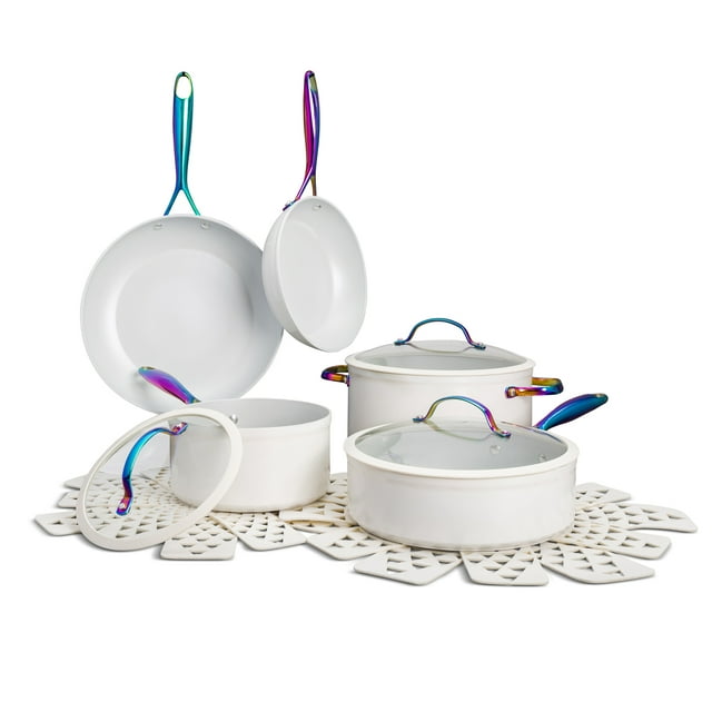 Thyme & Table Nonstick 12Piece Cookware Set, Cream & Rainbow