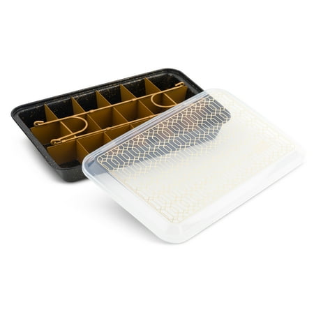 Thyme & Table 7"x11" Nonstick Brownie Baking Pan with Pre-Cut Divider and Plastic Lid, 3-Piece Set