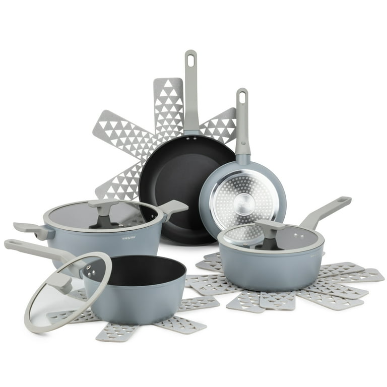 Thyme & Table Nonstick 12 Piece Cookware Set, Cream pots and pans set  cookware set non