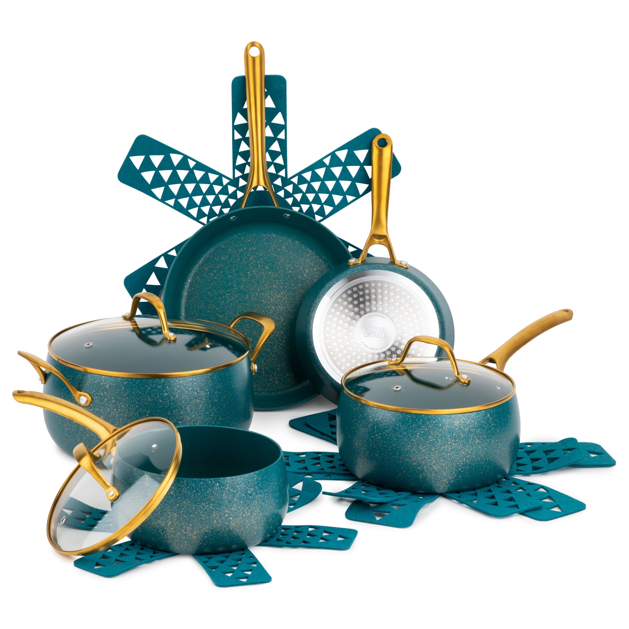 Thyme & Table Nonstick Willow Cookware, 12-Piece Set, Peacock Blue