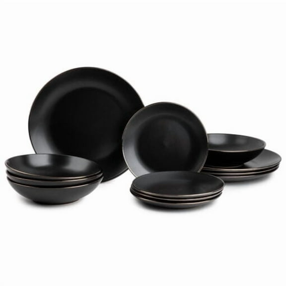 Thyme & Table Onyx 12-Piece Ceramic Dinnerware Set Black