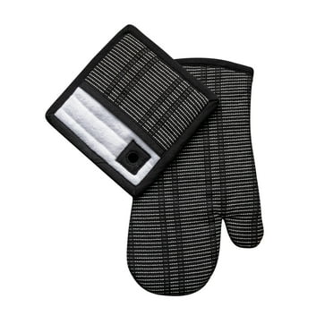 Thyme & Table Oven Mitt and Potholder, Black & White Woven Print, 2 Pack Set