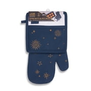 Thyme & Table Heat-Resistant Oven Mitt and Potholder Set, Navy Celestial, 2 pack