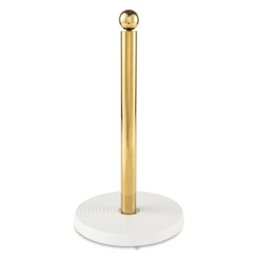 Thyme & Table Paper Towel Holder with Ribbed Ceramic Base, White and Gold