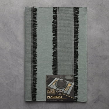 Thyme & Table Placemat, Green and Black Fringe, 14 x 19"