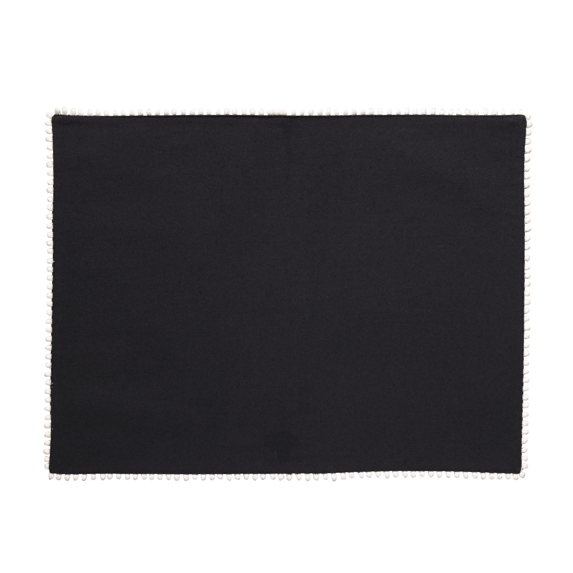 Thyme & Table Placemat, Ivory with Black Pom Pom Trim, 14 x 19"