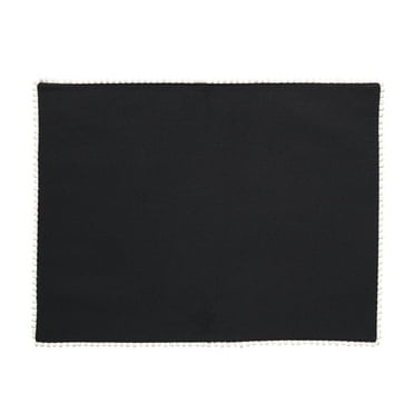 Thyme & Table Placemat, Ivory with Black Pom Pom Trim, 14 x 19"