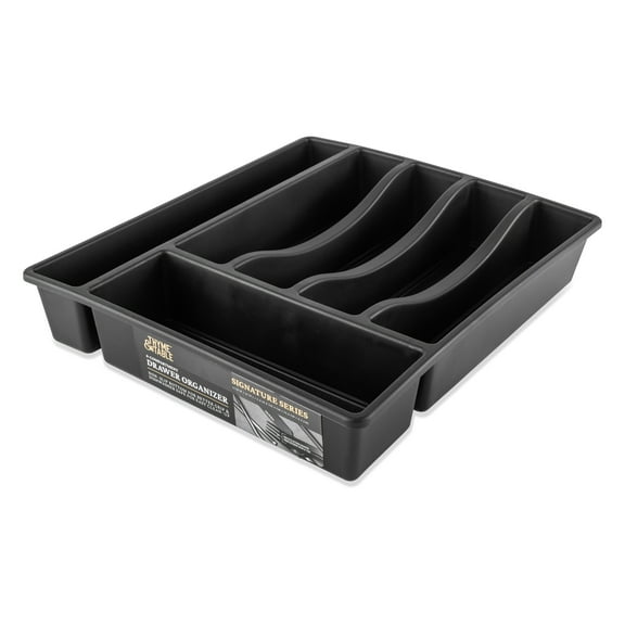 Thyme & Table Plastic 6 Compartment Utensil Organizer, Black and Gold