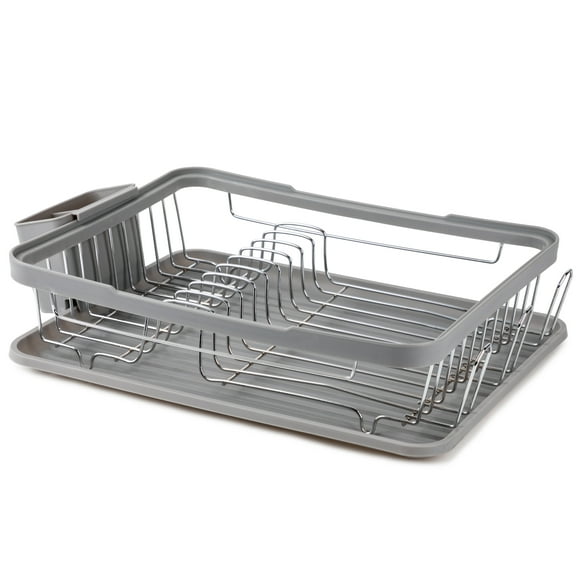 Thyme & Table Plastic Dish Rack with Cutlery Holder, Grey