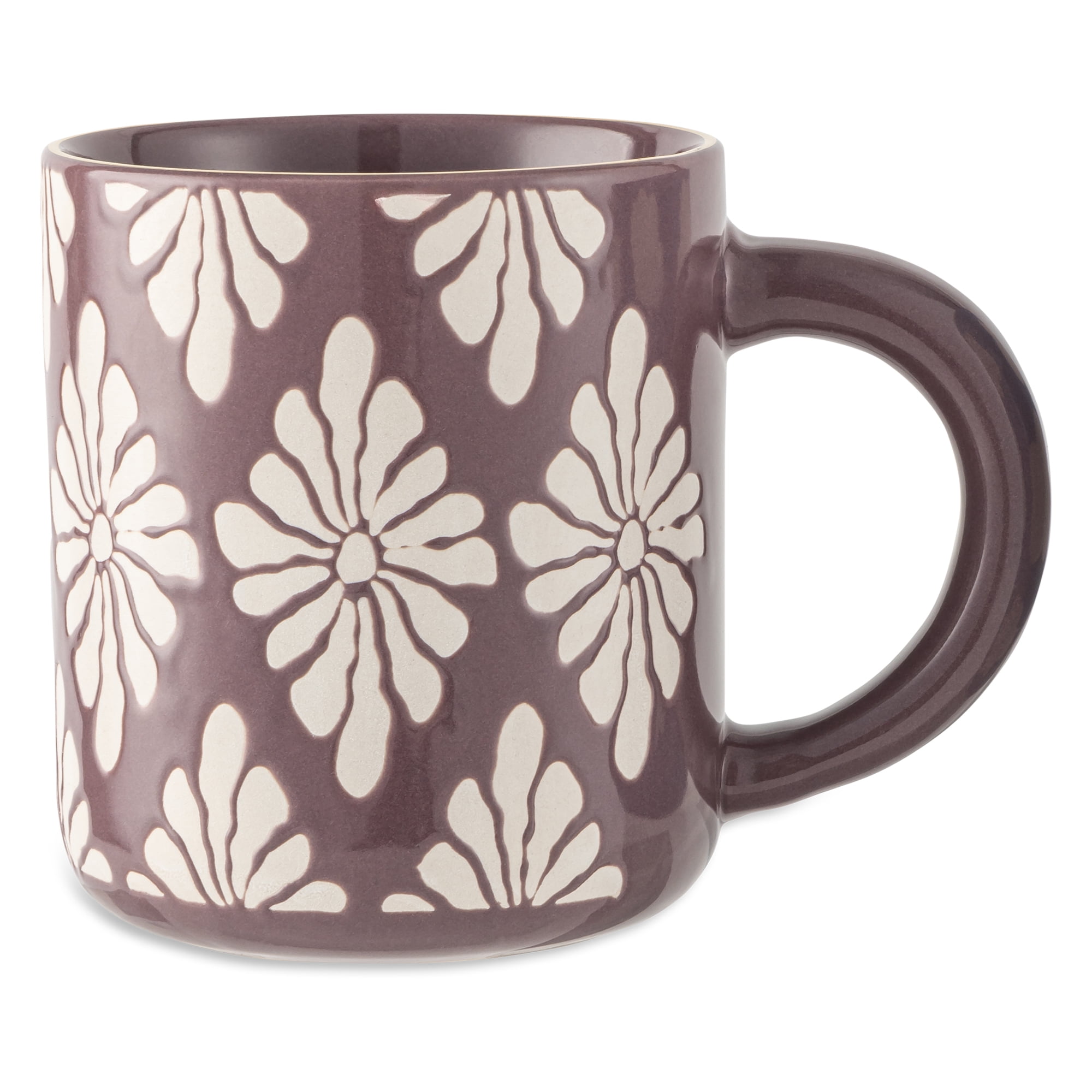 Thyme & Table Purple with White Flowers Mug with Gold Rim 19.6 fl oz, Stoneware