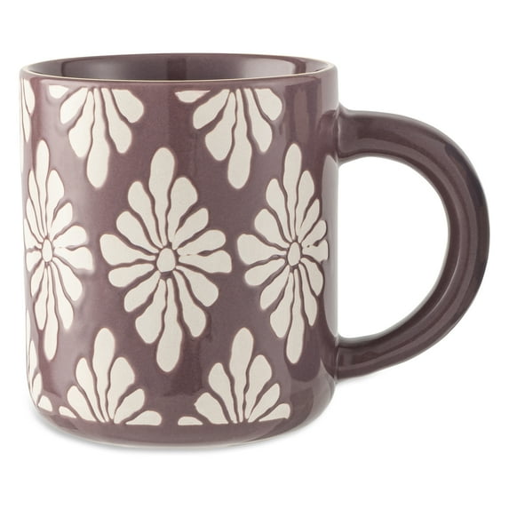 Thyme & Table Purple with White Flowers Mug with Gold Rim 19.6 fl oz, Stoneware