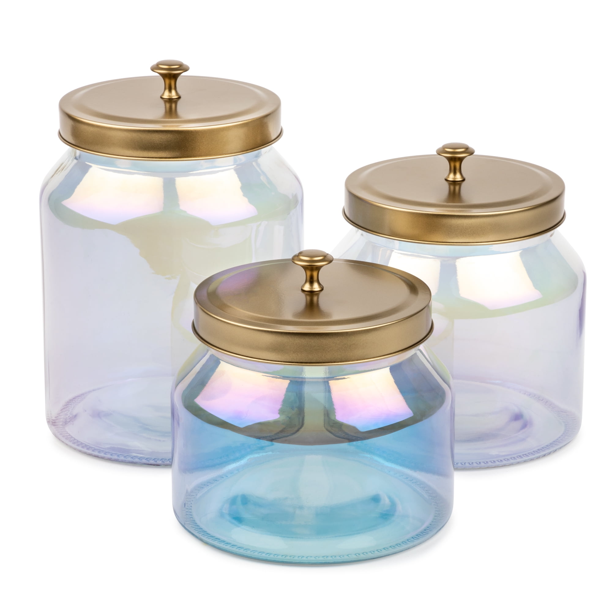 Thyme & Table Rainbow 3-Piece Glass Food Storage Jar Set with Gold Lids