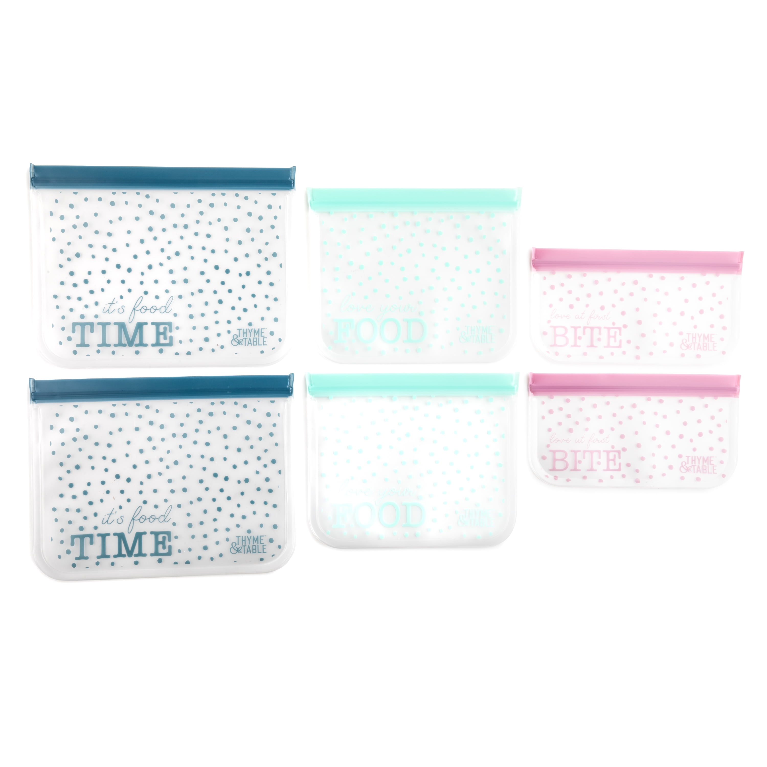 Thyme & Table Reusable Peva Storage Bags, 6Piece Set