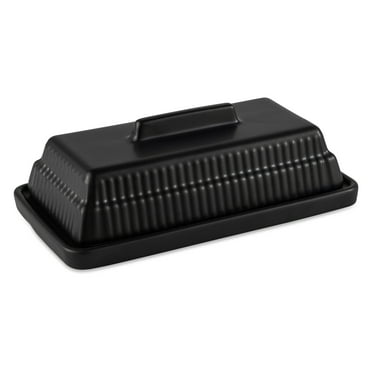 Thyme & Table Ribbed Ceramic Butter Dish, Black