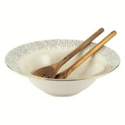 Thyme & Table Riley Ceramic 3-Piece Serve Bowl with Wood Serve Utensils