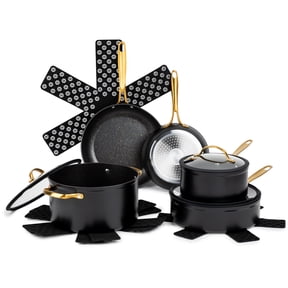 Thyme & Table 12-Piece Ceramic Non-Stick Cookware Set Signature Collection, Non-Toxic Pots and Pan Set Black & Gold