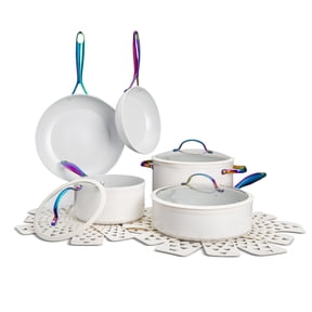 Thyme & Table 12-Piece Non-Stick Signature Cookware Set, Pots and Pans Set - Cream Rainbow