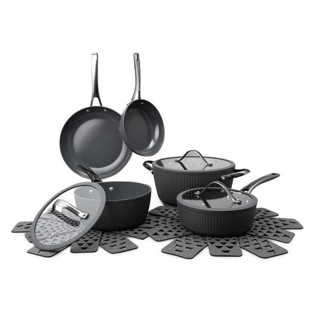 Thyme & Table 12-Piece Ceramic Non-Stick Cookware Set, Grey & Gunmetal