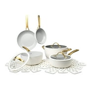 Thyme & Table 12-Piece Ceramic Non-Stick Signature Cookware Set, Non-Toxic Pots and Pans Set- White & Gold