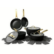 Thyme & Table 12-Piece Non-Stick Signature Ribbed Cookware Set, Pots and Pans Set - Black & Gold