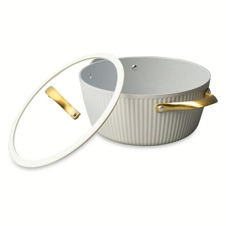 Thyme & Table 5.5 QT Non-Stick Signature Ribbed Dutch Oven - White & Gold