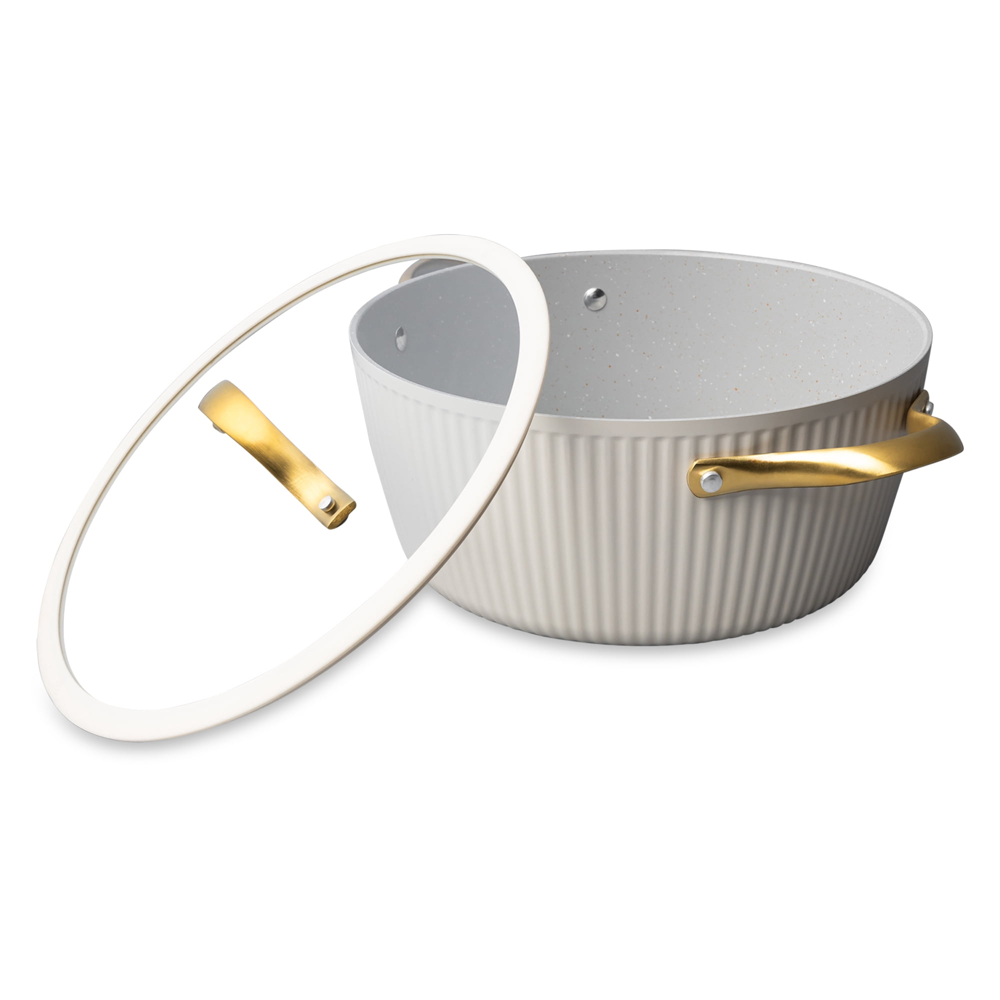 Thyme & Table 5.5 QT Non-Stick Dutch Oven with Ribbed Design, White & Gold, Easy Clean