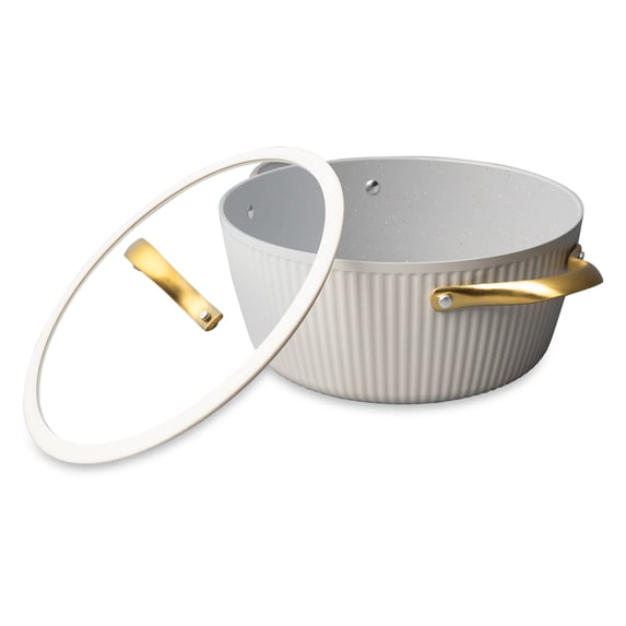 Thyme & Table 5.5 QT Non-Stick Dutch Oven with Ribbed Design, White & Gold, Easy Clean
