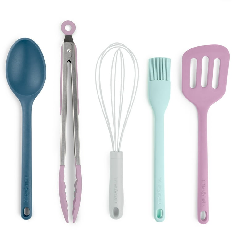 5 Piece Silicone Rainbow Kitchen Cooking Utensil Set with Spatulas