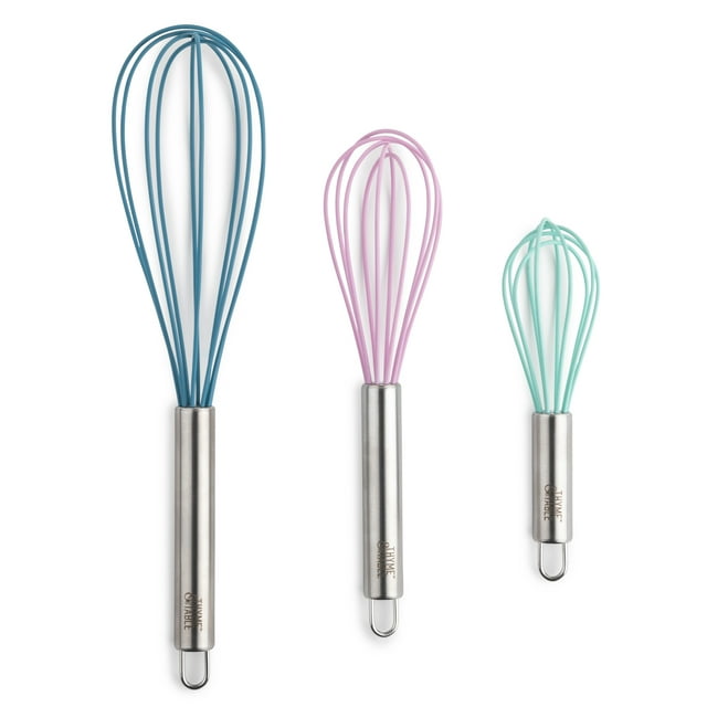 Thyme & Table Silicone and Stainless Steel Whisks, 3 Piece Set