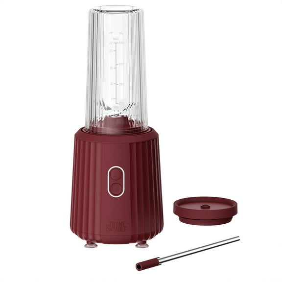 Thyme & Table 900 W 25 oz Single Serve Blender with Tritan Vessel, Smart Seal Lid and Straw, 6-Point Stainless Steel Blade, Cabernet Red