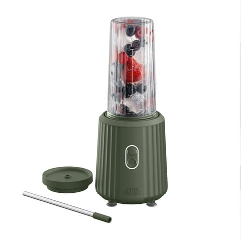 Thyme & Table 900 W 25 oz Single Serve Blender with Tritan Vessel, Smart Seal Lid and Straw, 6-Point Stainless Steel Blade, Dusty Moss