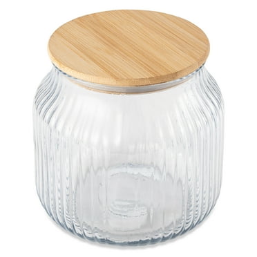 Thyme & Table Small (2.2 L) Ribbed Glass Kitchen Organization Jar with Bamboo Lid, Clear