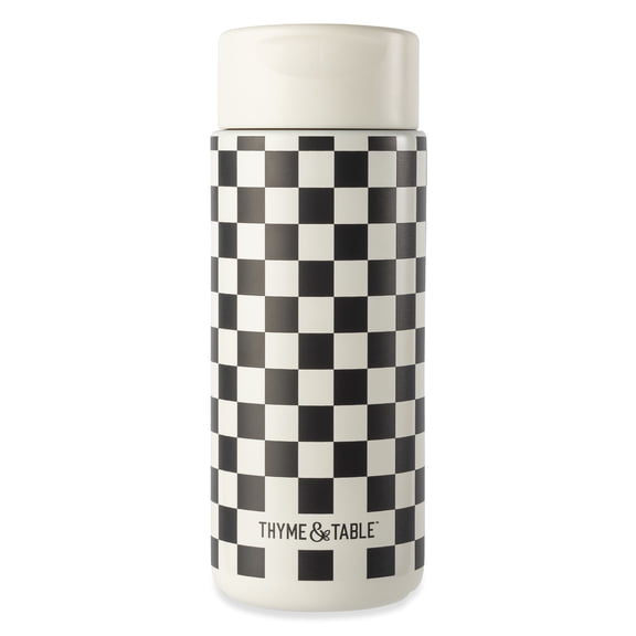 Thyme & Table Stainless Steel Coffee Tumbler, 22 fl oz, Cream & Black Check