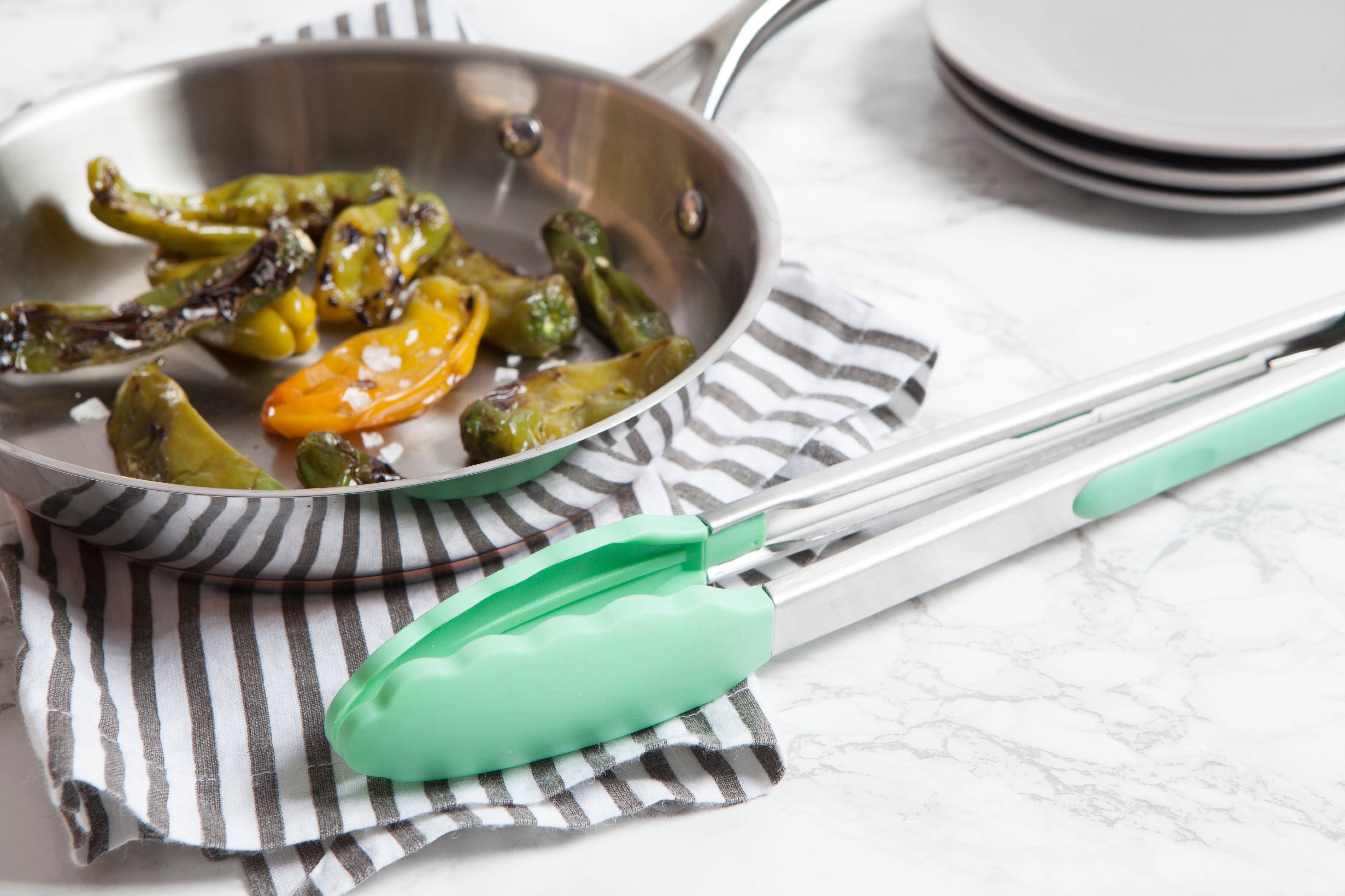 Thyme & Table Stainless Steel & Silicone 12" Seafoam Locking Tongs