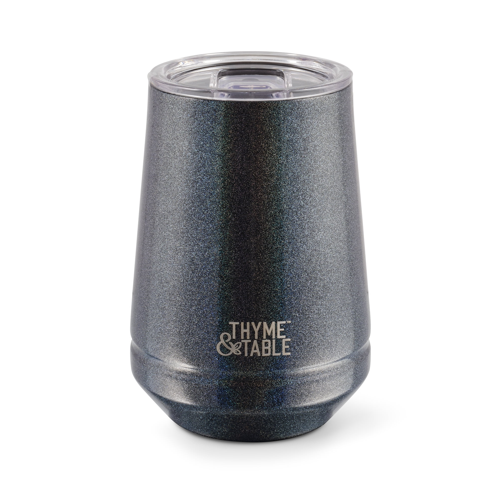 Thyme & Table 12 oz Stainless Steel Wine Tumbler with Push Lid, Black