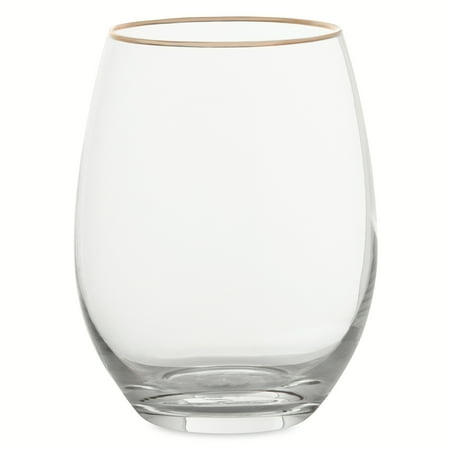 Thyme & Table 18 fl oz Stemless Wine Glass, Clear with Gold Rim