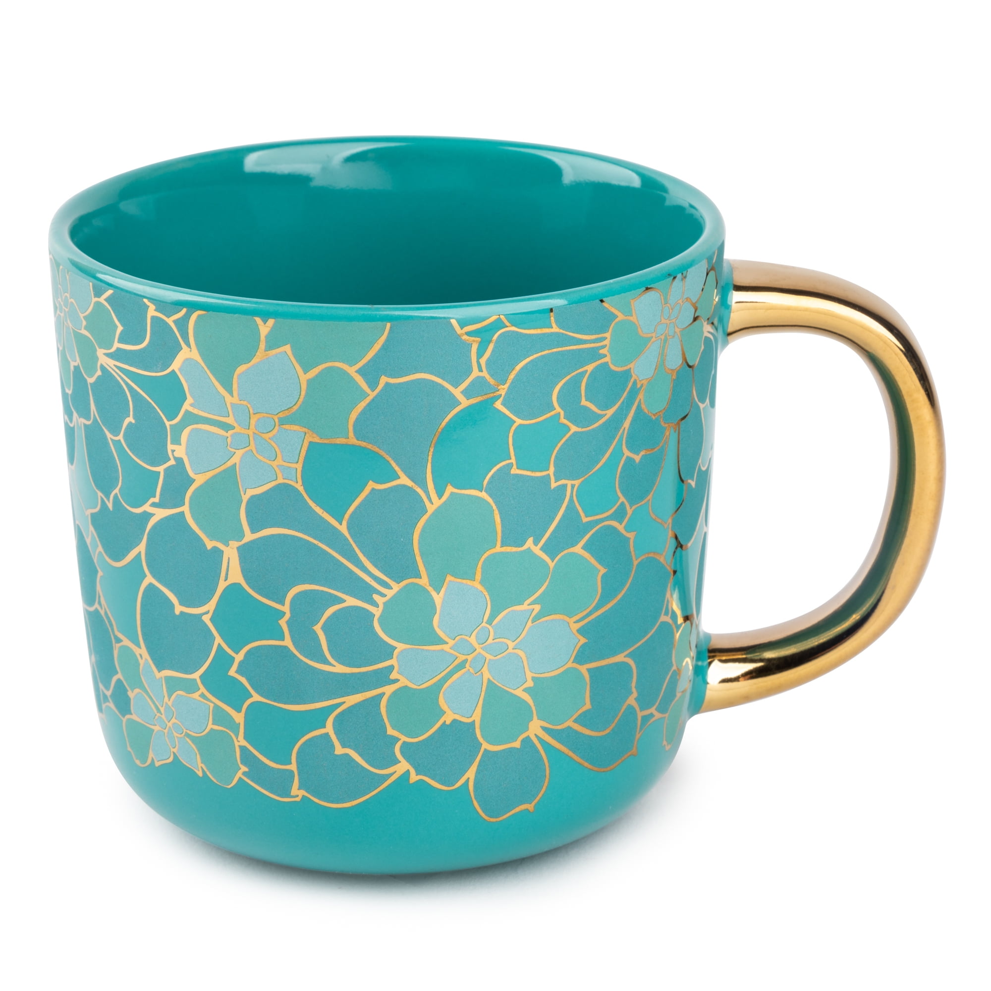 Thyme Table Stoneware Coffee Mug 16 Fl Oz Teal Succulent Walmart