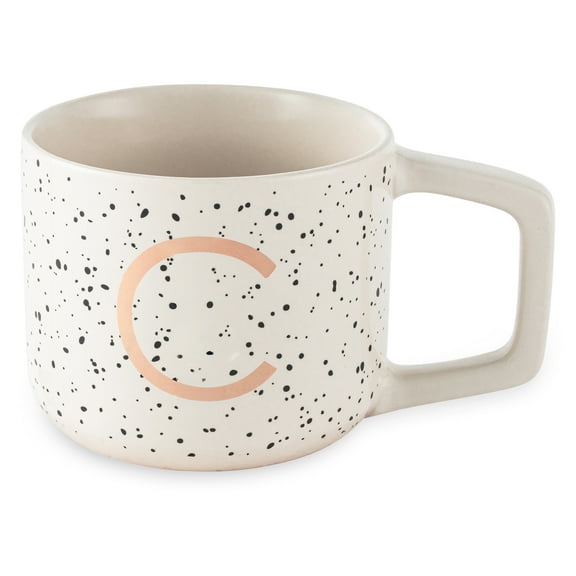 Thyme & Table 13.5 fl oz Monogram C White Speckled Stoneware Mug